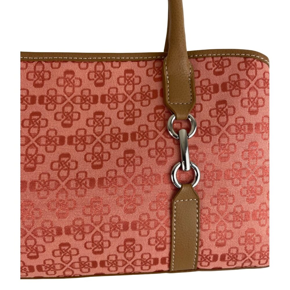 Croft & Barrow Pink Print Canvas Shoulder Bag Tan Faux Leather Handles - Picture 4 of 16